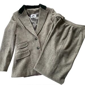JH Collectibles Womens Vintage Wool Blend Suit Set Herringbone Blazer Pants